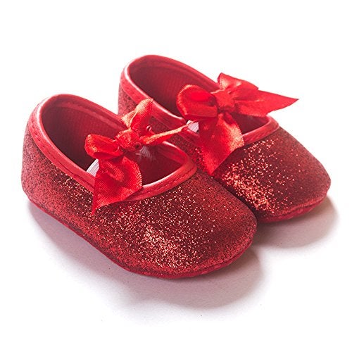 RVROVIC Baby Girl Moccasins Princess Sparkly Premium Lightweight Soft Sole Prewalker Toddler Shoes (L:12-18 Months, Red) - Image 1