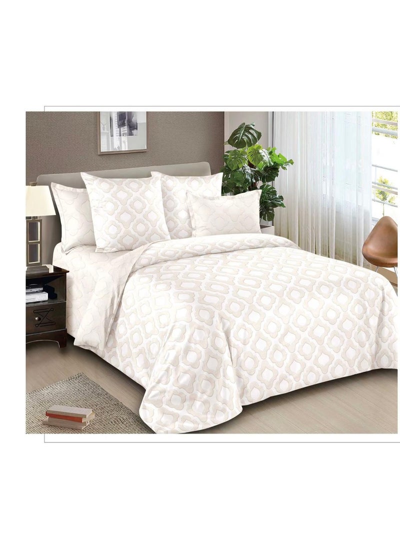 طقم مفروشات فاخر بحجم كينج مكون من 6 قطع - تصميم بسيط، غطاء لحاف 220×240 سم مع شرشف مطاطي و4 أغطية وسائد