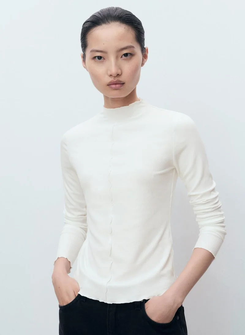 MANGO Ribbed t-shirt with scalloped trim