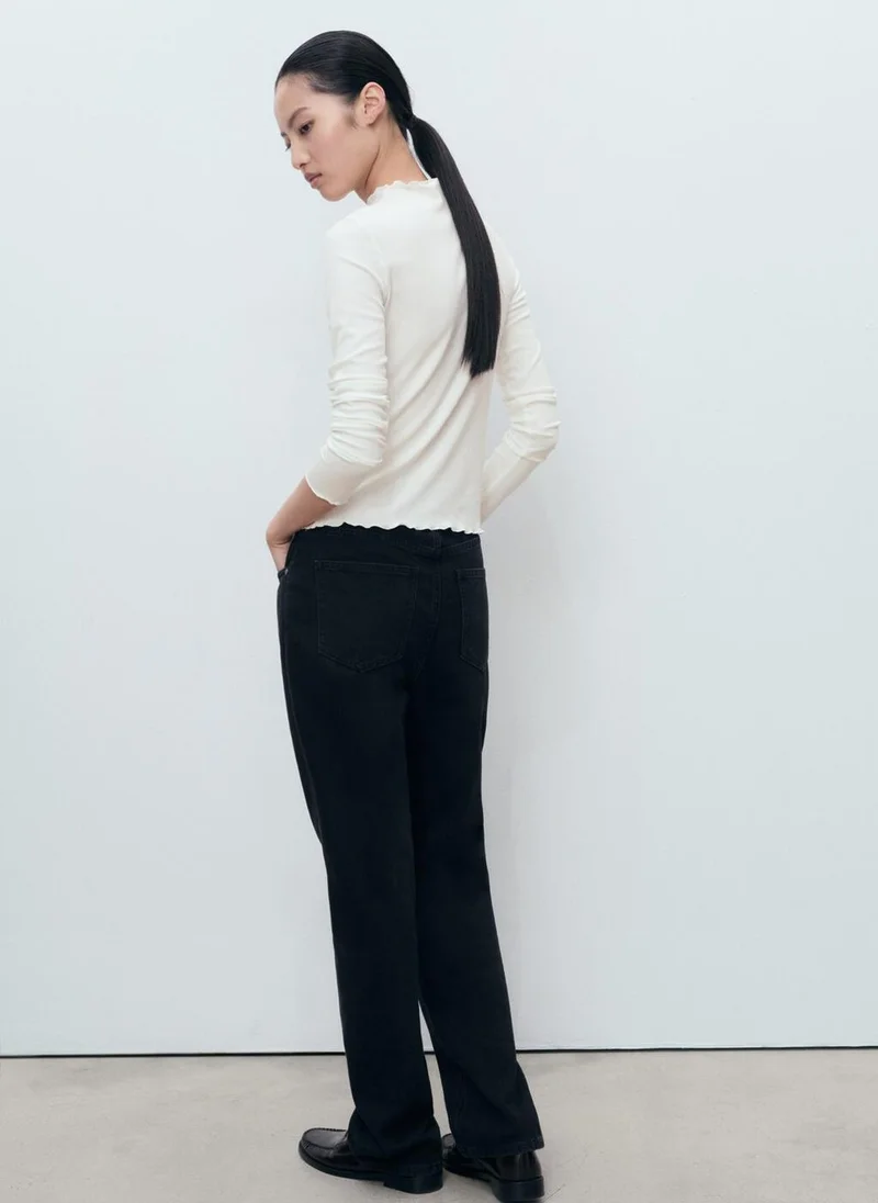 MANGO Ribbed t-shirt with scalloped trim