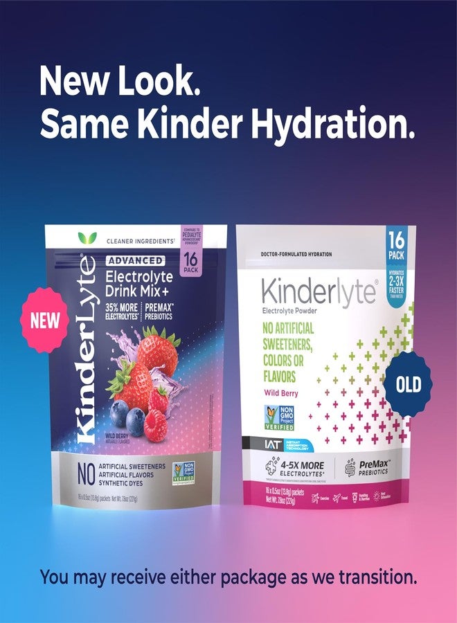 Kinderlyte كيندرلايت مسحوق الإلكتروليت المتقدم للأطفال والبالغين - عبوات خلط مشروبات الترطيب (توت بري، 16 قطعة)، مع بروبيوتيك بريماكس، بدون محليات أو نكهات صناعية، بدون ألوان صناعية - Image 2