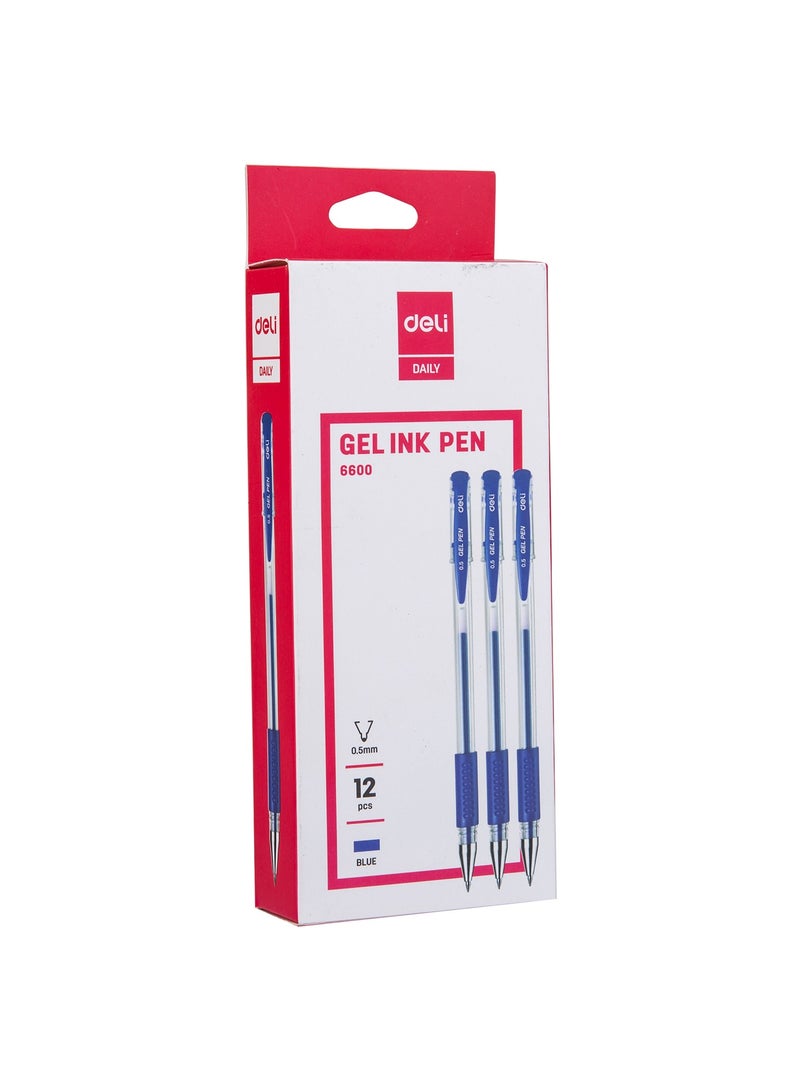 Deli E6600 Gel Pen (Conical Tip 0.5 mm), 12 pcs with 1 box – Blue - Image 3