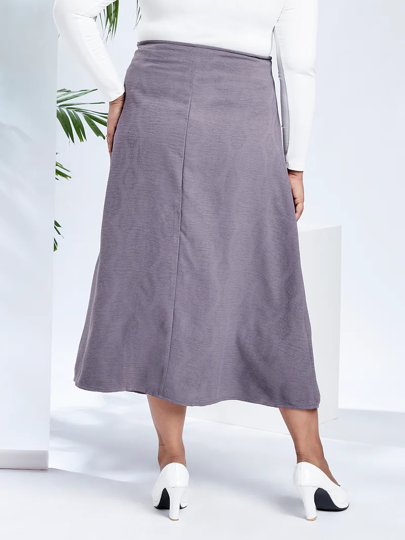 globus Globus Gloplus Women Grey Mid-Rise Self Design Bohemian Front Slit Plus Size A-Line Midi Skirt