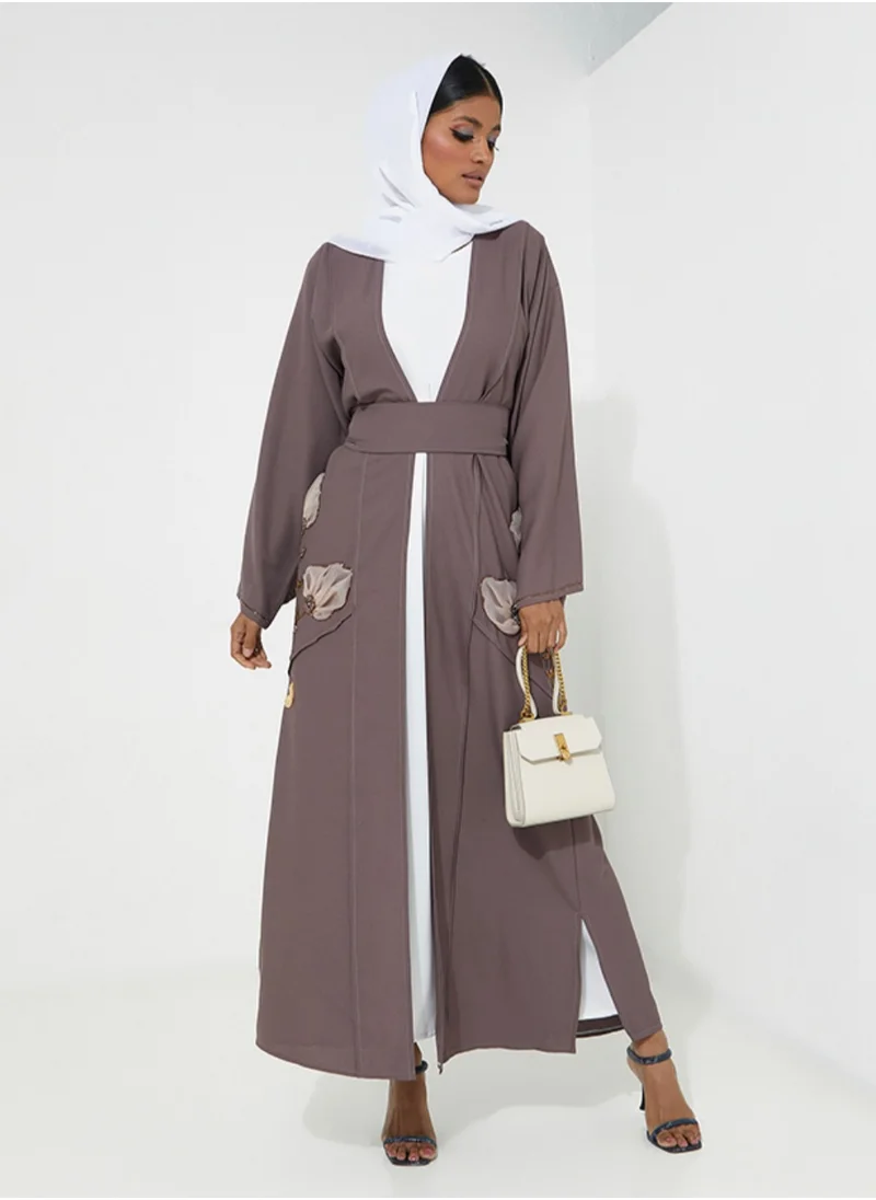 Rosette Abaya Embellished Abaya Organza Flower Embroidery