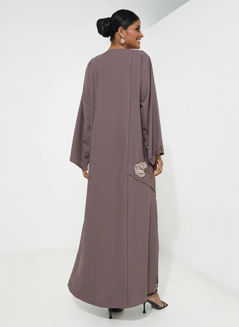 Rosette Abaya Embellished Abaya Organza Flower Embroidery
