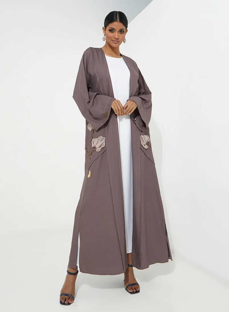 Rosette Abaya Embellished Abaya Organza Flower Embroidery