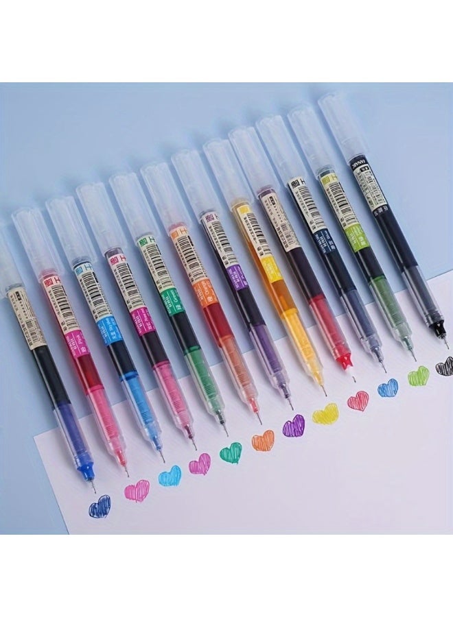 A set of 12 large-capacity liquid ink pens with 0.5mm tips – smooth writing, vibrant colors, and precise lines for writing, drawing, journaling, and note-taking – ergonomic design with quick-drying ink. - Image 1
