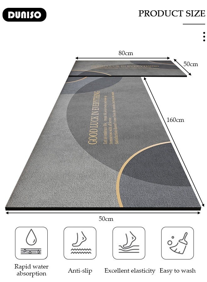 DUNISO Diatom Mud Bath Mat Set Bathroom Kitchen Rug Mat Extra Soft and Absorbent Bath Rugs Non-Slip Quick Drying Floor Bath Tub Mat for Bathroom Floor Tub and Shower 50*80CM+50*160CM - Image 2