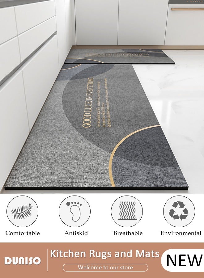 DUNISO Diatom Mud Bath Mat Set Bathroom Kitchen Rug Mat Extra Soft and Absorbent Bath Rugs Non-Slip Quick Drying Floor Bath Tub Mat for Bathroom Floor Tub and Shower 50*80CM+50*160CM - Image 1