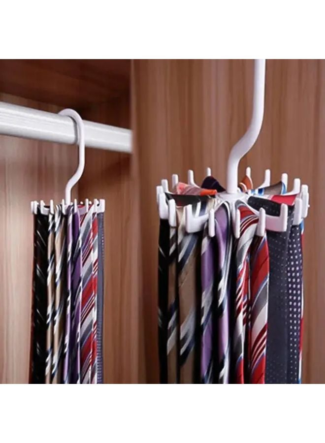 White Rotating 20 Claw Tie Rack Belt Scarf Hanger Closet Organizer Space Saver - Image 2