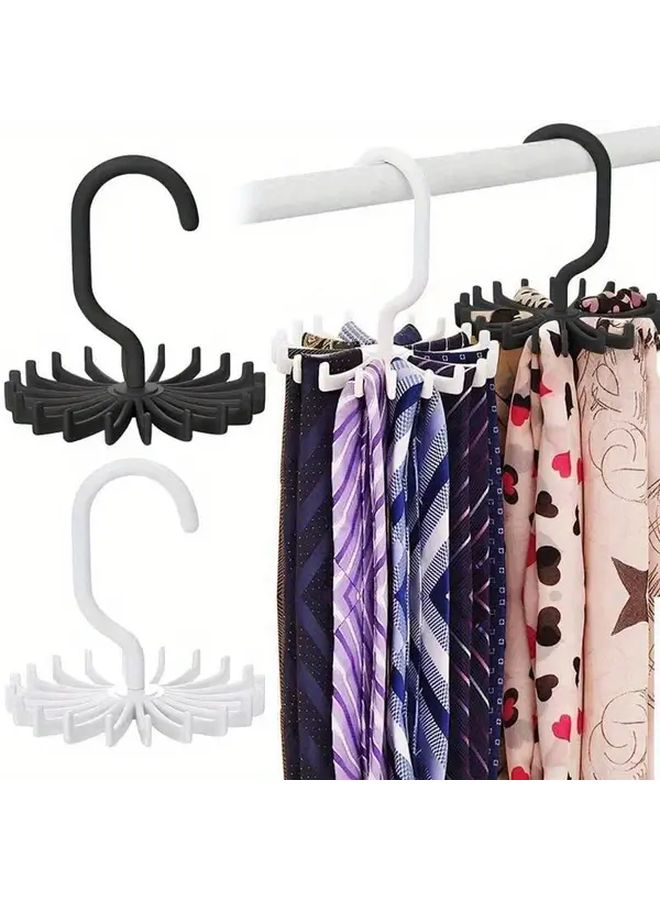 White Rotating 20 Claw Tie Rack Belt Scarf Hanger Closet Organizer Space Saver - Image 1