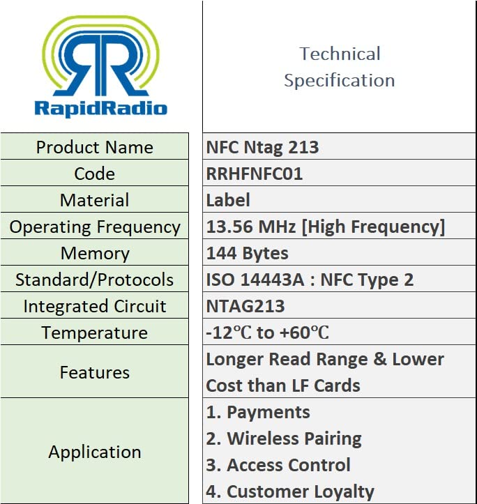 RapidRadio RRHFNFC01 13.56 MHz ISO 14443A : NFC Type 2 NTAG213 HF RFID NFC NTag Sticker, Pack of 25 - Image 5