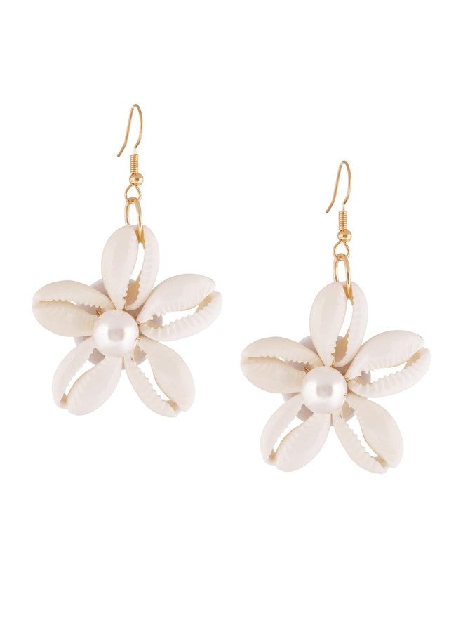 MINACHI Boho Summer Beach Faux Pearl Seashell Shell Flower Shape Dangle Drop Earrings, Vintage Bohemian Ocean Jewelry Gift for Women - Image 1