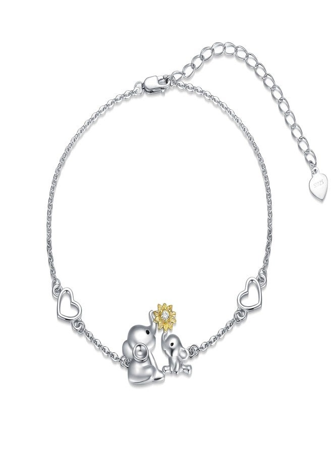 LONAGO Elephant Bracelet 925 Sterling Silver Mother Elephant Bracelet with Sunflower Gift for Mother Women - Image 1