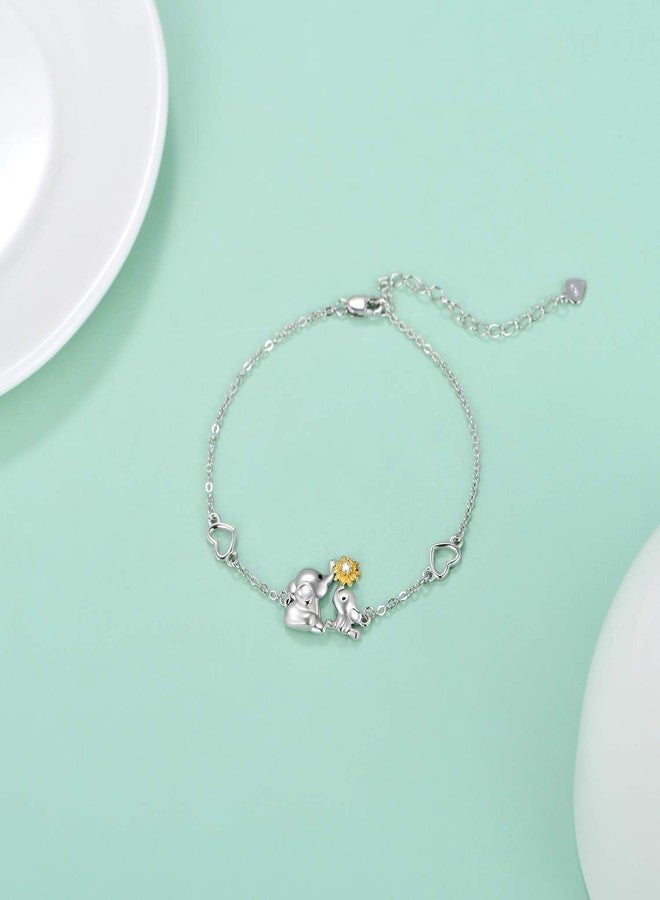 LONAGO Elephant Bracelet 925 Sterling Silver Mother Elephant Bracelet with Sunflower Gift for Mother Women - Image 2