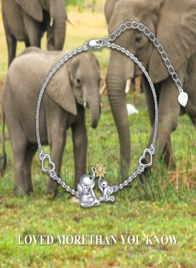 LONAGO Elephant Bracelet 925 Sterling Silver Mother Elephant Bracelet with Sunflower Gift for Mother Women - Image 5