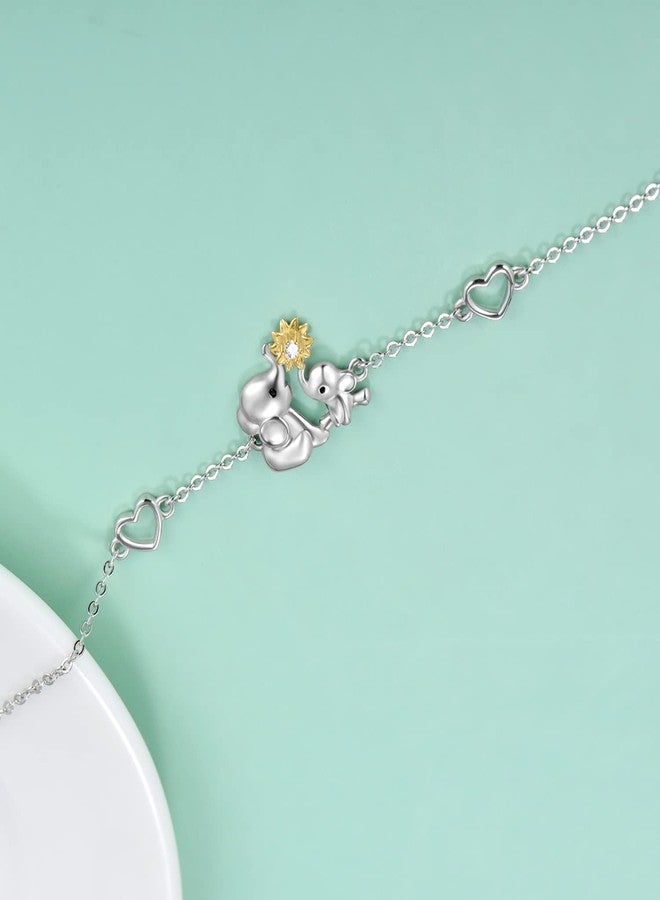 LONAGO Elephant Bracelet 925 Sterling Silver Mother Elephant Bracelet with Sunflower Gift for Mother Women - Image 3