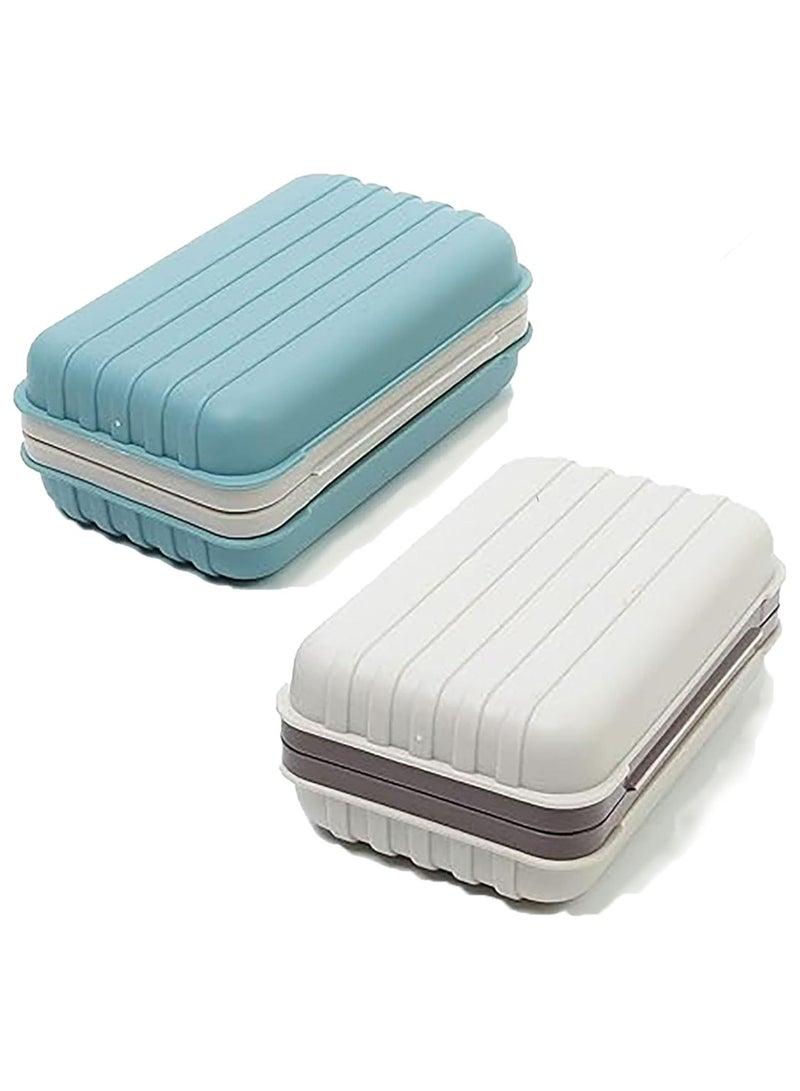 أوزيغالور حامل صابون بلاستيكي مع تصريف - صينية صابون للحمام مع تنظيم للاستحمام (أبيض + أزرق ضبابي) - Image 1