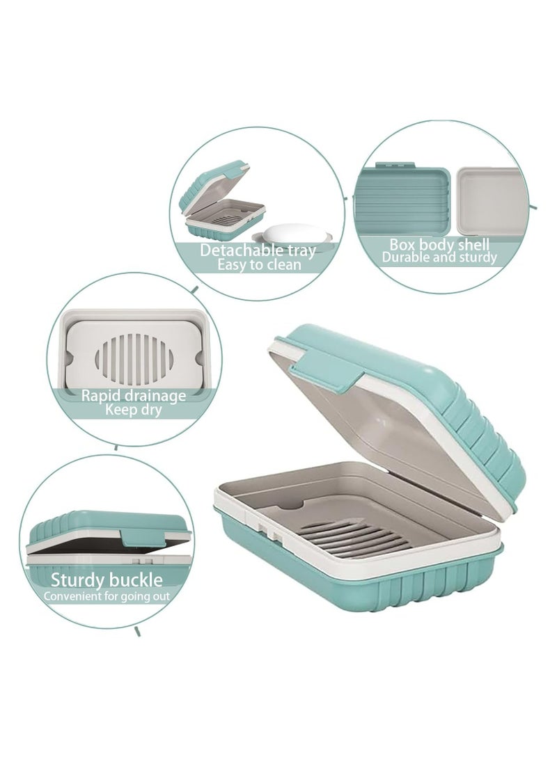 أوزيغالور حامل صابون بلاستيكي مع تصريف - صينية صابون للحمام مع تنظيم للاستحمام (أبيض + أزرق ضبابي) - Image 4