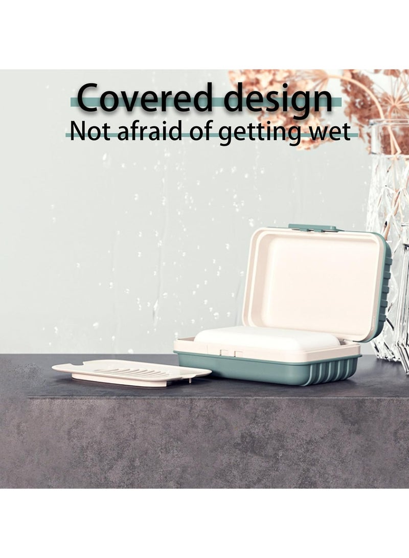 أوزيغالور حامل صابون بلاستيكي مع تصريف - صينية صابون للحمام مع تنظيم للاستحمام (أبيض + أزرق ضبابي) - Image 5