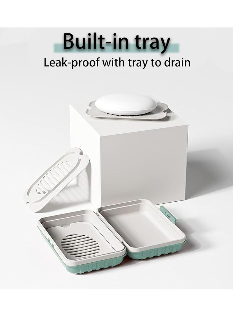 أوزيغالور حامل صابون بلاستيكي مع تصريف - صينية صابون للحمام مع تنظيم للاستحمام (أبيض + أزرق ضبابي) - Image 3