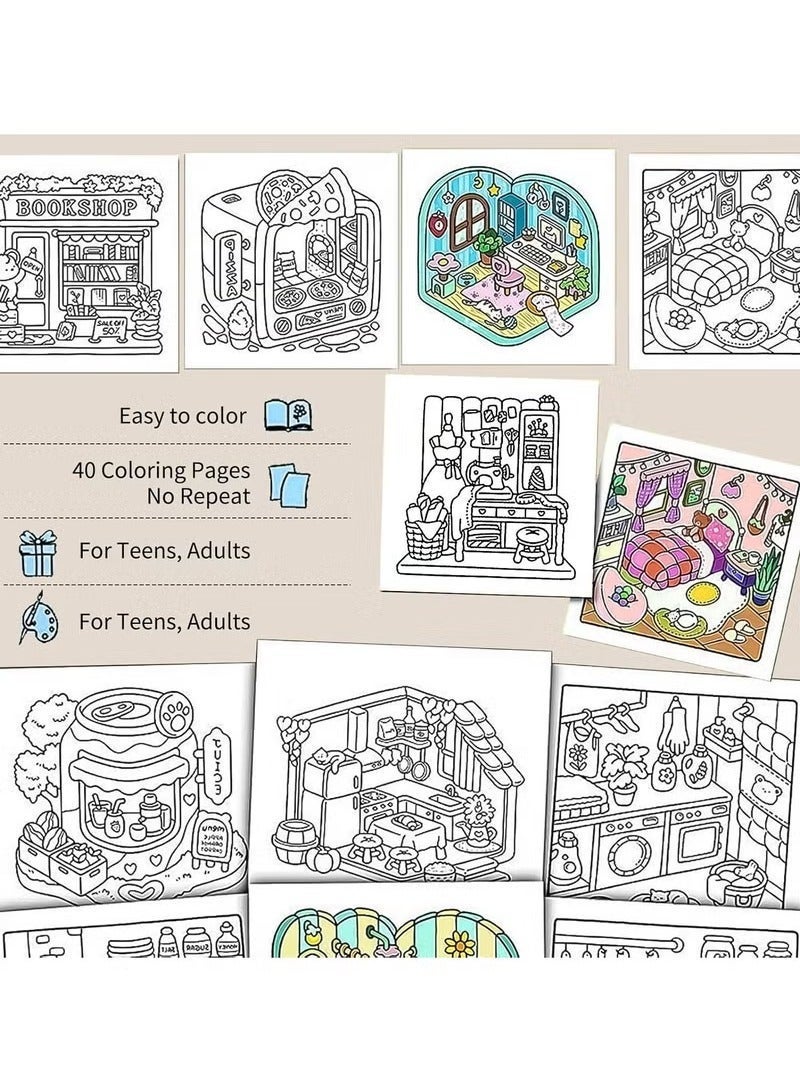 Girl Moments + Little Corner 2-Book Set: Relaxing Coloring Books for Adults, Kids & Teens – Cute & Cozy Daily Activities & Cozy Spaces, Mindfulness & Stress-Relief Art Therapy, Family Bonding Activity - Image 5