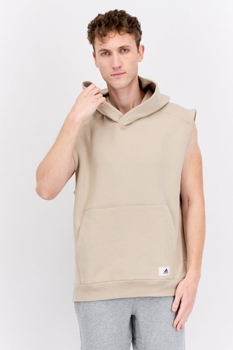 Adidas Men Sportswear Fit Sleeveless Outdoor Hoodie, Taupe  - Image 1