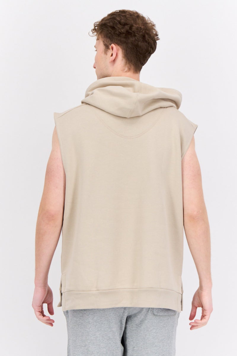 Adidas Men Sportswear Fit Sleeveless Outdoor Hoodie, Taupe  - Image 3