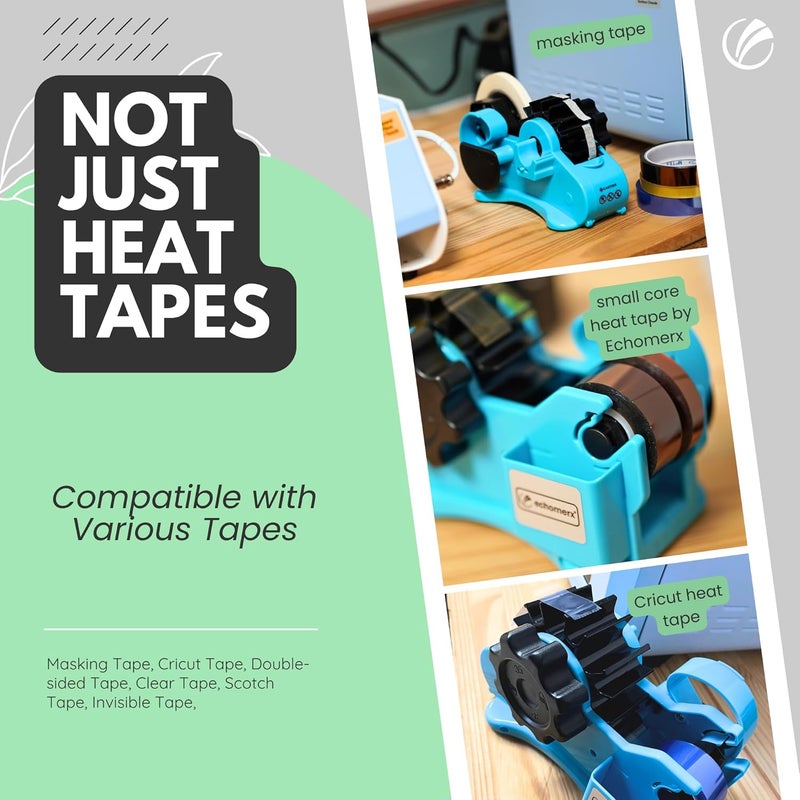 echomerx Original Tape Dispenser Multi-Roll - Pre-Cut Sublimation Heat Resistant, Cricut, Transfer, Thermal, Press, Thin Double-Sided & Scotch Tapes, 1" & 3" Large Core, Blue - Image 5