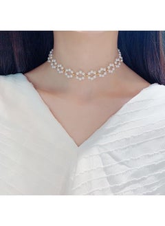Korean Retro Pearl Diamond Tassel Neck Chain Cyber Celebrity Elegant Design Sense Flower Bow Clavicle Chain Necklace For Women