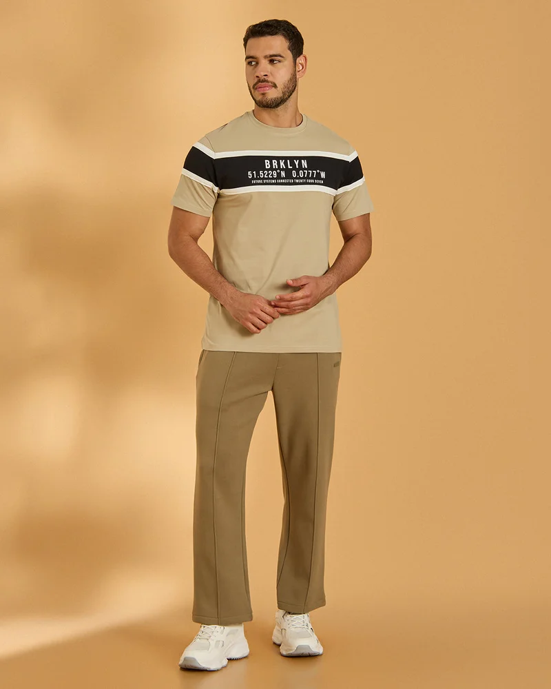 Redtag Men Beige Stripe T-Shirt