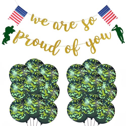 DodelyGz Camouflage Balloons We are So Pround of You Patriotic Soldier Banners,Veterans Day Memorial Day Independence Day Deployment Returning Back Military Army Retirement Party Decor - Image 3