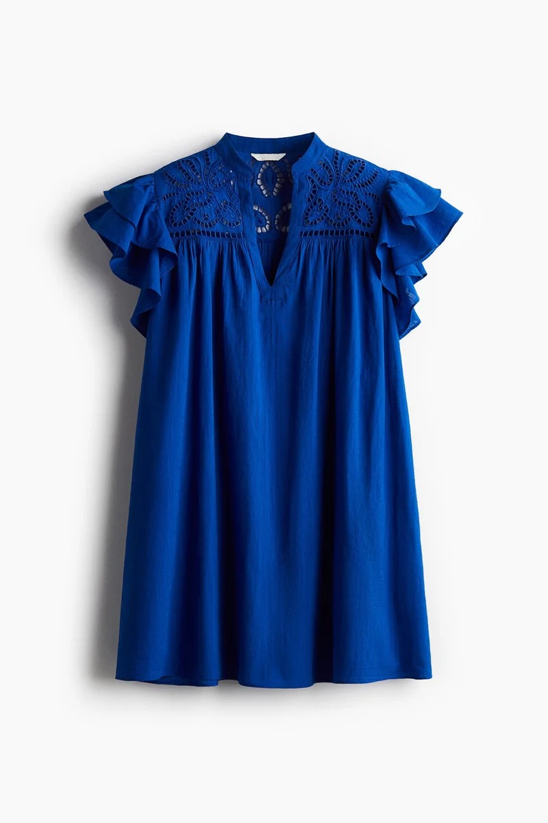 H&M Flutter-sleeve dress with broderie anglaise