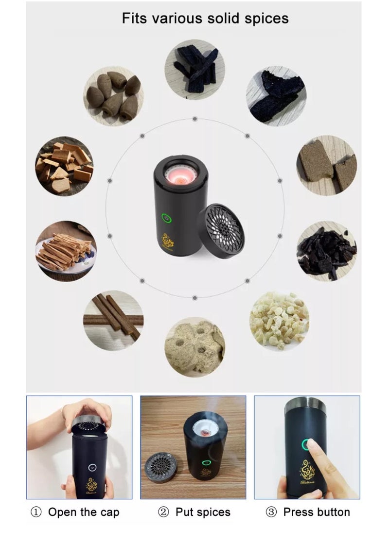 Bukhoor USB Type-C Power Rechargeable Incense Burner Black  - Image 4