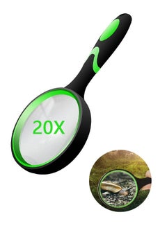 20X High Power Optics Shatterproof Handheld Magnifying Glass, Non Slip Resistance Rubber Handle High Definition Lens Reading Magnifier, Insect Hobby Observation Magnifying Glass Toy (Green)