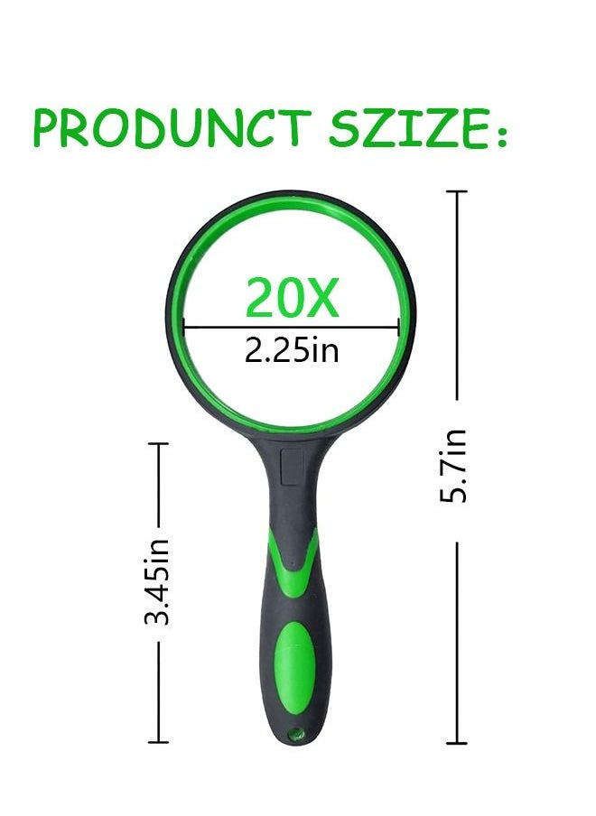 Generic - 20X High Power Optics Shatterproof Handheld Magnifying Glass, Non Slip Resistance Rubber Handle High Definition Lens Reading Magnifier, Insect Hobby Observation Magnifying Glass Toy (Green) - Image 1