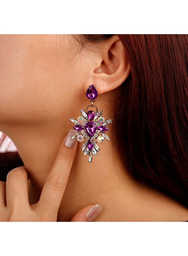Denifery Purple Crystal Rhinestone Dangle Earrings Tassel Earrings C Shaped Earrings Chandelier Drop Earring Evening Prom Pageant Earrings For Women And Girls (Style 3) - Image 2