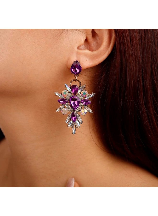 Denifery Purple Crystal Rhinestone Dangle Earrings Tassel Earrings C Shaped Earrings Chandelier Drop Earring Evening Prom Pageant Earrings For Women And Girls (Style 3) - Image 3