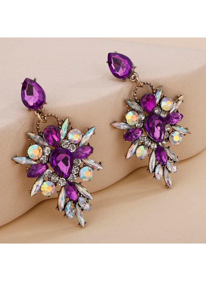 Denifery Purple Crystal Rhinestone Dangle Earrings Tassel Earrings C Shaped Earrings Chandelier Drop Earring Evening Prom Pageant Earrings For Women And Girls (Style 3) - Image 5