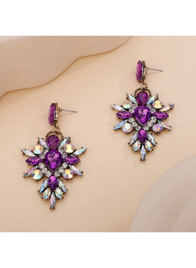 Denifery Purple Crystal Rhinestone Dangle Earrings Tassel Earrings C Shaped Earrings Chandelier Drop Earring Evening Prom Pageant Earrings For Women And Girls (Style 3) - Image 4