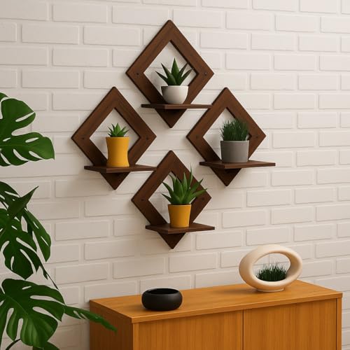 Bhikham Creation Wooden Tree Wall Shelf | Stylish Wall Mounted Shelf for Home & Office Décor | Engineered Wood, Brown | Storage & Display Rack for Living Room - Image 1