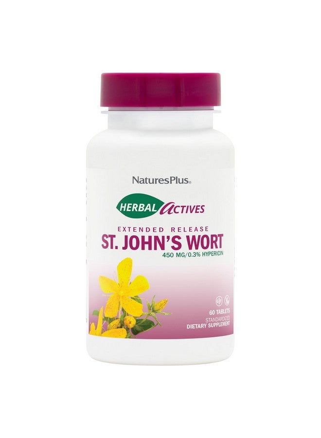 Natures Plus Herbal Actives St John's Wort, Extended Release - 450 mg, 60 Vegan Tablets - Vegetarian, Gluten-Free - 60 Servings - Image 1