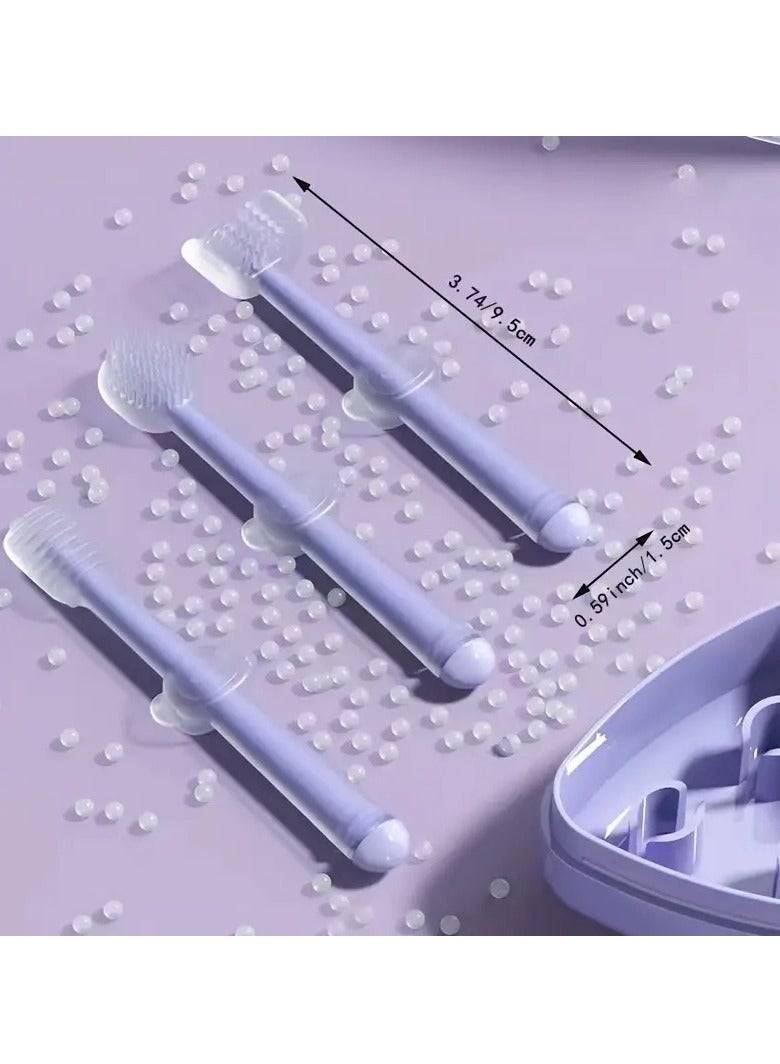 Little tots 3-Pack Baby Toothbrush Set: Silicone Mouth Cleaner, Tongue Moss, & Teething Toy - Perfect for Newborns & Beyond Purpule Color - Image 4