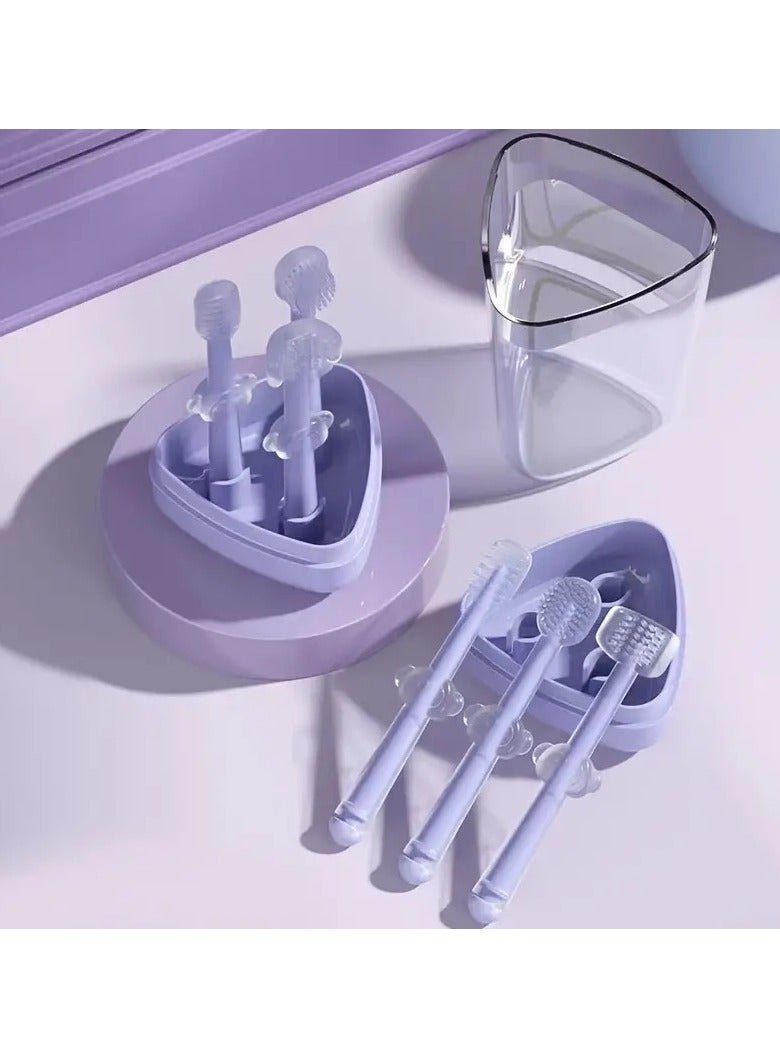 Little tots 3-Pack Baby Toothbrush Set: Silicone Mouth Cleaner, Tongue Moss, & Teething Toy - Perfect for Newborns & Beyond Purpule Color - Image 3