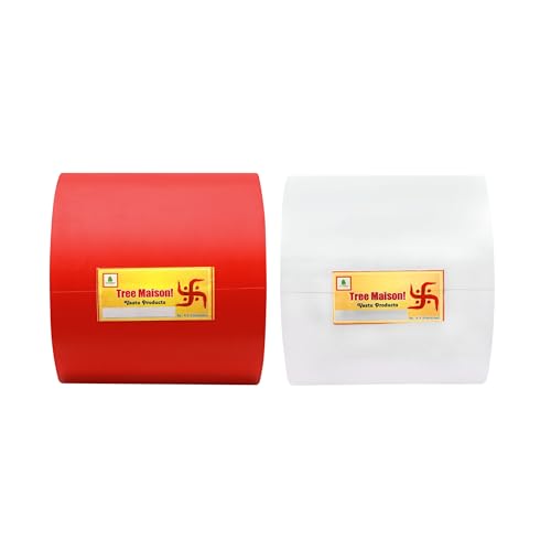 TREEMAISON Vastu Red - White Tape | Size - 4 Inch (96 mm) Approx | Length- 20 Meter (Approx) | Vastu Tape Remedy for Toilet | Vastu Tape for Main Door | Tape Remedy for Negative Entrance | Pack of 2 - Image 1