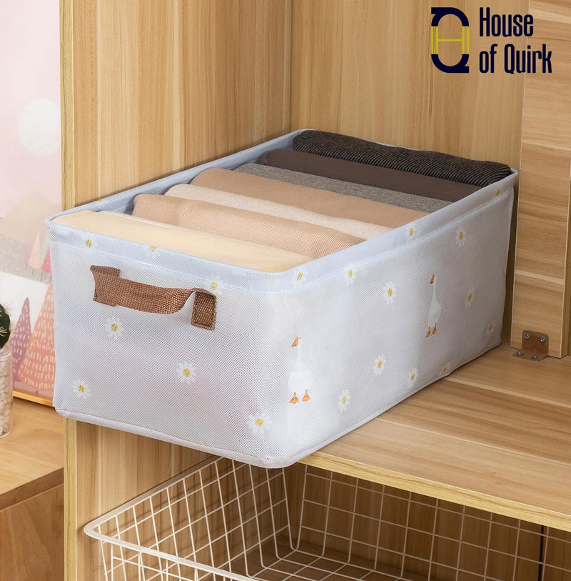 House of Quirk 1pcs Store Wardrobe Organizer For Clothes With Metal Fram Foldable Storage Box, Clothing Storage Boxes For Pants, Shirt, Sweaters, Jeans, Socks (Blue Duck) - Image 2
