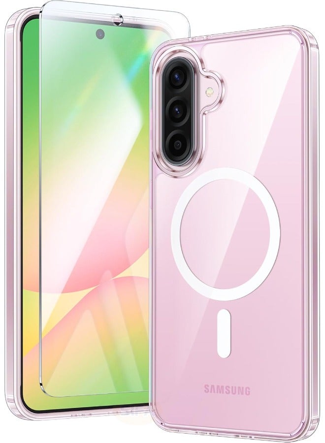 Samsung Galaxy A56 Case with HD Tempered Glass Screen Protector | 2-in-1 Bundle, MagSafe-Compatible Rugged Shockproof Cover, Anti-Yellowing Clear Bumper Case, Anti-Scratch & Anti-Fingerprint Design (Clear Magnetic)