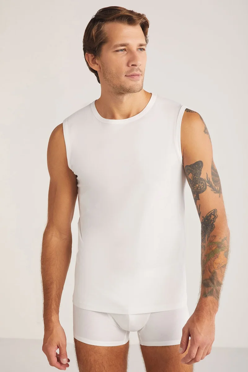 KOM Zero Sleeve Zero Collar Cotton Modal Men's Undershirt Nick 2-Piece Undershirt