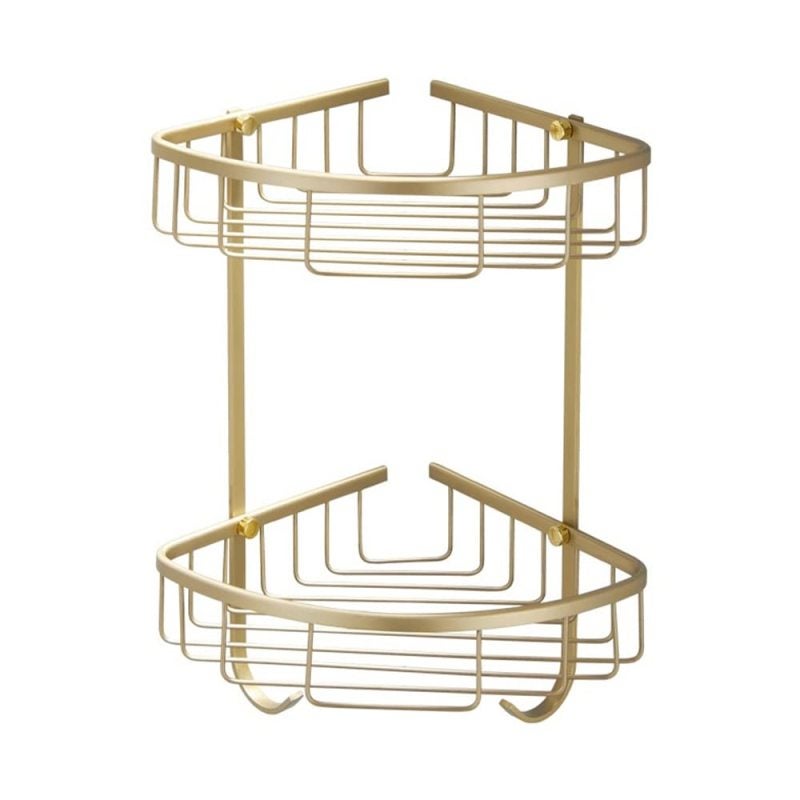 Double Tier Corner Caddy 8.5 X 6 X 23 Cm Per Tier - Drainable Open Basket Wall Mounted Shower Organizer Gold - Water Flow Through Design For Small Bathroom Apartment Kitchen Compact Living - Image 1