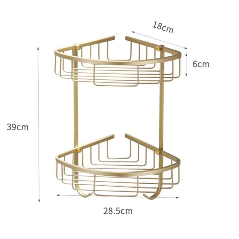 Double Tier Corner Caddy 8.5 X 6 X 23 Cm Per Tier - Drainable Open Basket Wall Mounted Shower Organizer Gold - Water Flow Through Design For Small Bathroom Apartment Kitchen Compact Living - Image 5